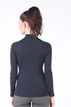 Woolona Vega Kadın Antrasit Uzun Kollu Fermuarlı %100 Yün Termal İçlik