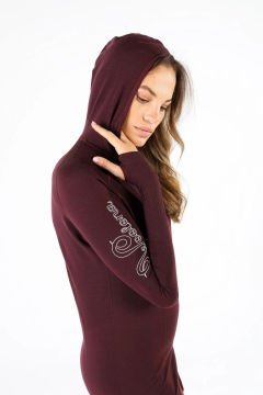 Woolona Docca Kadın Mürdüm Dikişsiz Uzun Kollu Fermuarlı Kapşonlu Yün Termal