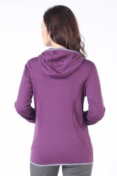 Woolona Marin Kadın Mor Fermuarlı Kapşonlu %100 Yün Termal İçlik