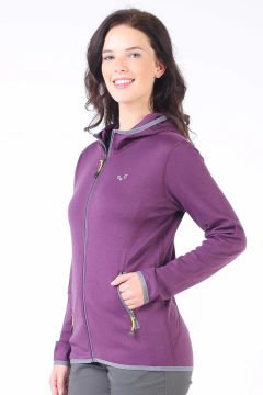 Woolona Marin Kadın Mor Fermuarlı Kapşonlu %100 Yün Termal İçlik