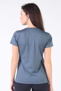 Woolona Calima Kadın Gri Kısa Kollu V Yaka Tişört %100 Yün Termal İçlik