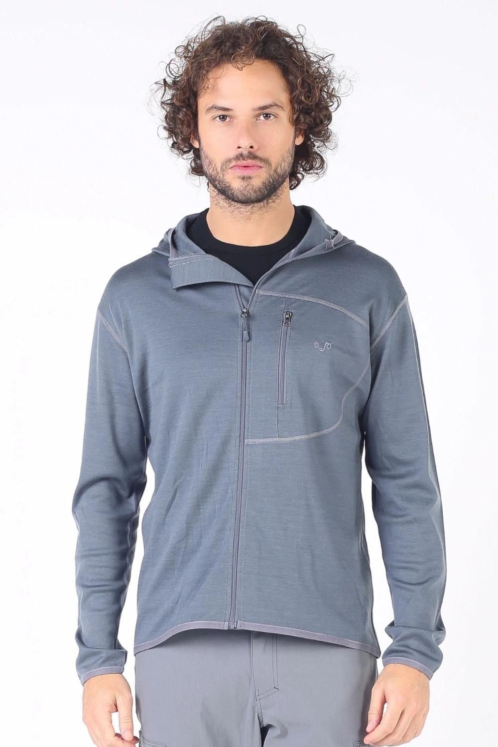 Woolona Maestro Erkek Gri Fermuarlı Kapşonlu %100 Yün Termal İçlik