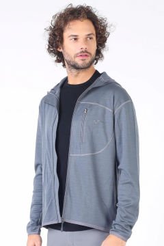 Woolona Maestro Erkek Gri Fermuarlı Kapşonlu %100 Yün Termal İçlik