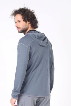 Woolona Maestro Erkek Gri Fermuarlı Kapşonlu %100 Yün Termal İçlik