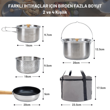 KingCamp Cookware Set Paslanmaz Çelik Kamp Tencere Seti