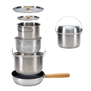 KingCamp Cookware Set Paslanmaz Çelik Kamp Tencere Seti