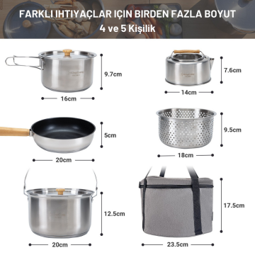 KingCamp Cookware Set II Paslanmaz Çelik Kamp Tencere Seti