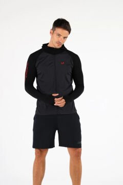 Woolona Pakke Erkek Siyah Fermuarlı Kapşonlu Dikişsiz Hybrid Yün Termal