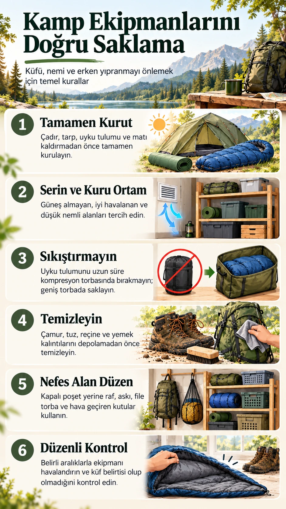 Kamp ekipmanlarını doğru saklama: mobil ekranlar için altı temel kural