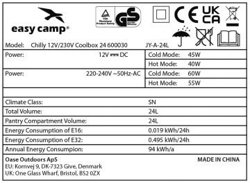 Easycamp Chilly Oto Buzdolabı 12V/230V 24 Litre