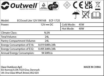 Outwell ECOcool Lite Dark Blue 12V 24 Litre Buzluk