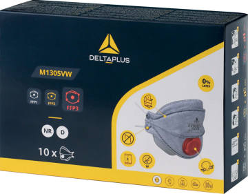 Delta Plus M1305VW Gri Aktif Karbonlu Valfli 10’lu Katlanabilir Tek Kullanımlık Solunum Maskesi EN 149 FFP3 NR D M1305VWC