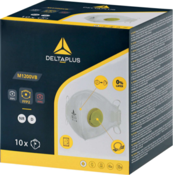 Delta Plus M1200VB Beyaz Valfli 10’lu Dikey Katlanabilir Tek Kullanımlık Solunum Maskesi P2 M1200VBC