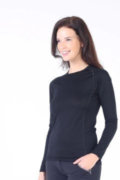 Woolona Kona Kadın Siyah Uzun Kollu %100 Yün Termal İçlik