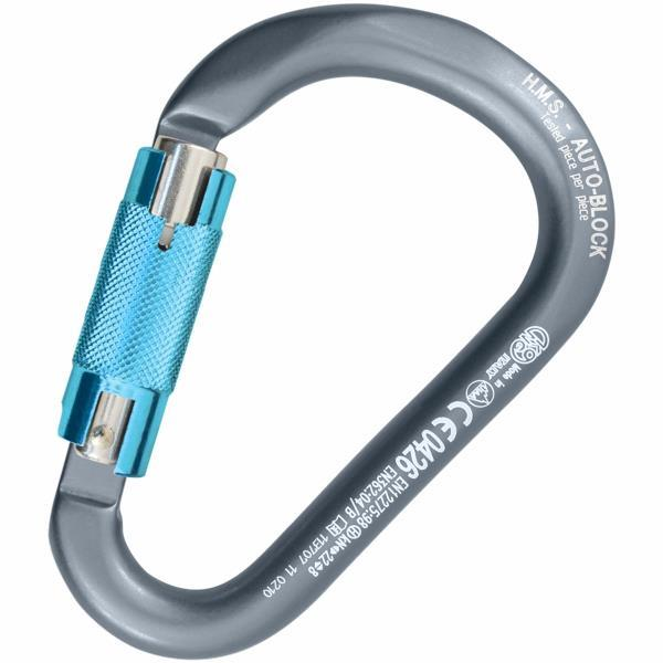 Kong HMS Classic 22KN Auto Block TriactLock Karabina – EN 362/B – EN 12275/B – UIAA – EAC Sertifikalı Grey/Polished/Cyan