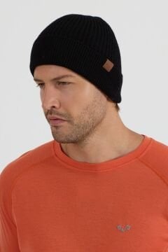 Woolona %100 Merinos Yünü Termal Kalın Bere Siyah