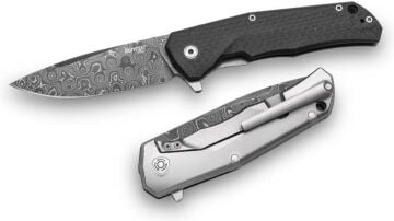 Lionsteel T.R.E. Damascus Raindrop, Karbon Fiber Çakı