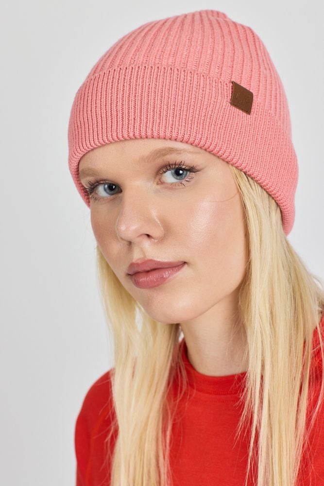 Woolona %100 Merinos Yünü Termal Kalın Bere Pembe