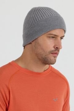 Woolona %100 Merinos Yünü Termal Kalın Bere Gri