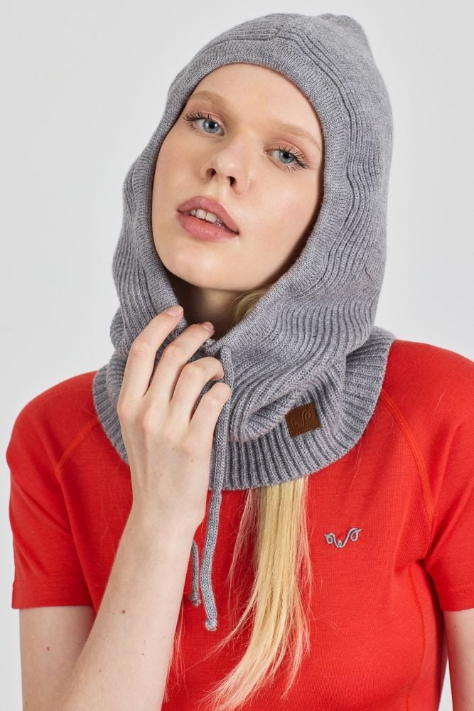 Woolona %100 Merinos Yünü Balaklava Gri