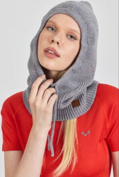 Woolona %100 Merinos Yünü Balaklava Gri