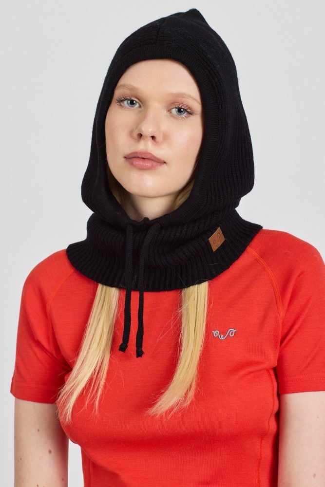 Woolona %100 Merinos Yünü Balaklava Siyah