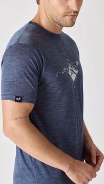 Woolona Baskılı Kısa Kollu %50 Yün %50 Lyocell T-shirt Lacivert