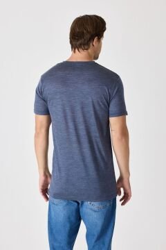 Woolona Baskılı Kısa Kollu %50 Yün %50 Lyocell T-shirt Lacivert