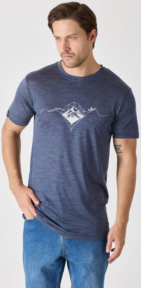 Woolona Baskılı Kısa Kollu %50 Yün %50 Lyocell T-shirt Lacivert