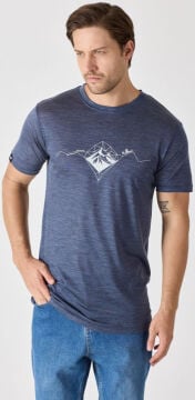 Woolona Baskılı Kısa Kollu %50 Yün %50 Lyocell T-shirt Lacivert