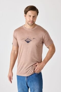 Woolona Baskılı Kısa Kollu %50 Yün %50 Lyocell T-shirt Violet