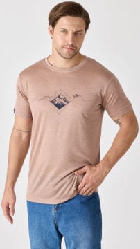 Woolona Baskılı Kısa Kollu %50 Yün %50 Lyocell T-shirt Violet