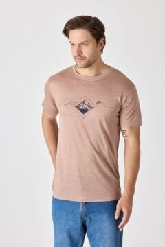 Woolona Baskılı Kısa Kollu %50 Yün %50 Lyocell T-shirt Violet