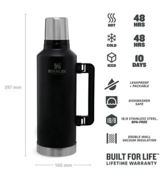Stanley Klasik Vakumlu 2.3 Litre Çelik Termos Siyah