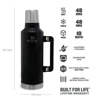 Stanley Klasik Vakumlu 2.3 Litre Çelik Termos Siyah