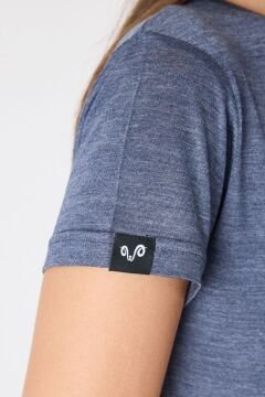 Woolona Baskılı Kısa Kollu %50 Yün %50 Lyocell T-shirt Lacivert