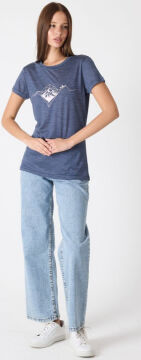 Woolona Baskılı Kısa Kollu %50 Yün %50 Lyocell T-shirt Lacivert