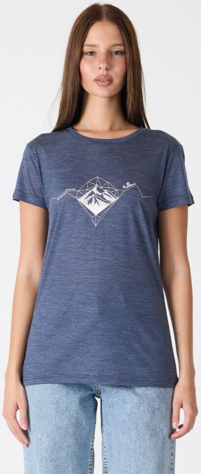 Woolona Baskılı Kısa Kollu %50 Yün %50 Lyocell T-shirt Lacivert