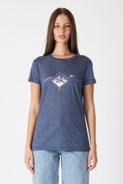 Woolona Baskılı Kısa Kollu %50 Yün %50 Lyocell T-shirt Lacivert