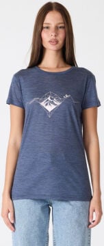 Woolona Baskılı Kısa Kollu %50 Yün %50 Lyocell T-shirt Lacivert