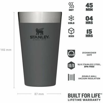 Stanley Adventure Vakumlu Yalıtımlı Termos Bardak 0.47 Lt Pint Charcoal Füme 10-02282-250