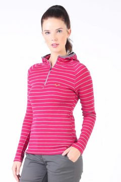 Woolona Skadi Hoodie Kadın Pembe-Gri Yarım Fermuar Kapşonlu %100 Yün Termal İçlik