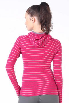 Woolona Skadi Hoodie Kadın Pembe-Gri Yarım Fermuar Kapşonlu %100 Yün Termal İçlik