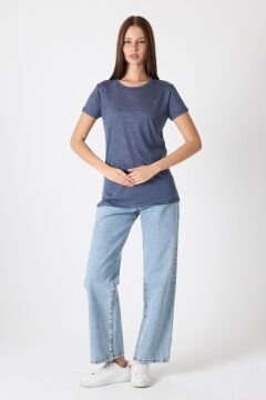 Woolona Kısa Kollu %50 Yün %50 Lyocell T-shirt Lacivert