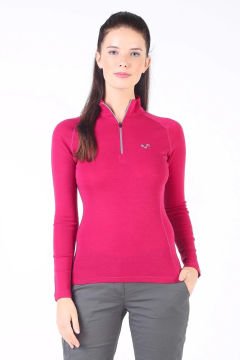 Woolona Vega Kadın Pembe Uzun Kollu Fermuarlı %100 Yün Termal İçlik