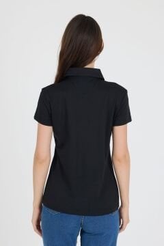 Woolona %100 Merinos Yünü Kadın Polo Üst Siyah