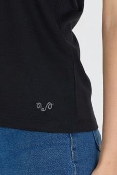 Woolona %100 Merinos Yünü Kadın Polo Üst Siyah