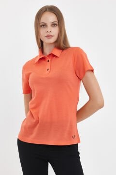 Woolona %100 Merinos Yünü Kadın Polo Üst Somon