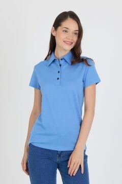 Woolona %100 Merinos Yünü Kadın Polo Üst Mavi