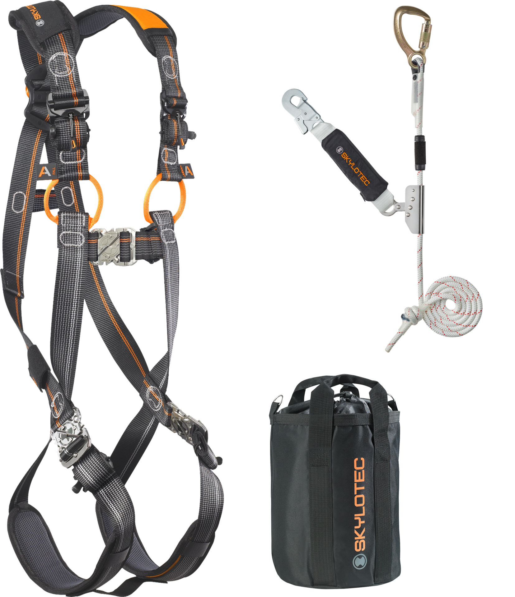 Skylotec Roofer Kit Comfort Ropebag Antrasit Turuncu Siyah Çantalı Çatı Çalışmaları Düşüş Koruma Seti